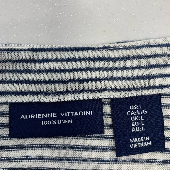 Adrienne Vittadini Linen Top Woman Large  Blue White Stripe Nautical Beachy Work - Picture 4 of 7